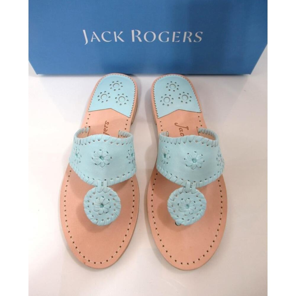 Jack Rogers Jacks Flat Thong Sandals Signature Leather Turquoise Size 7 - Picture 4 of 7